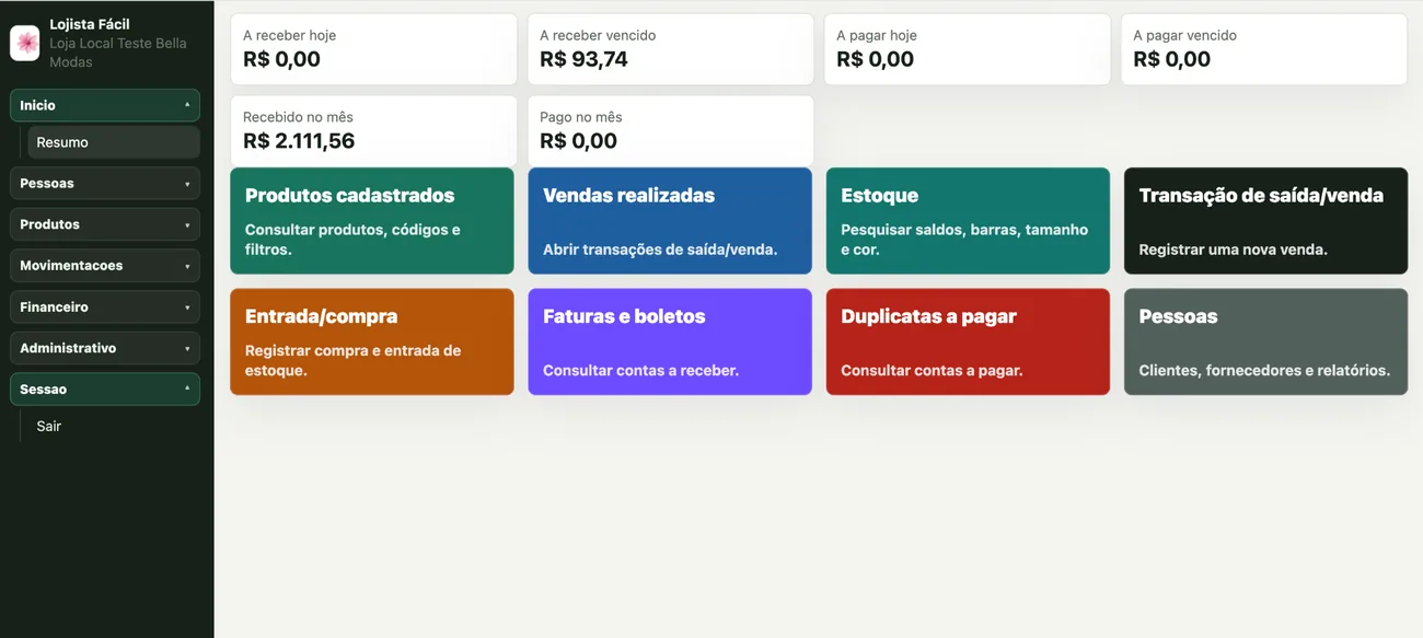 Tela de saída e venda do sistema Lojista Fácil